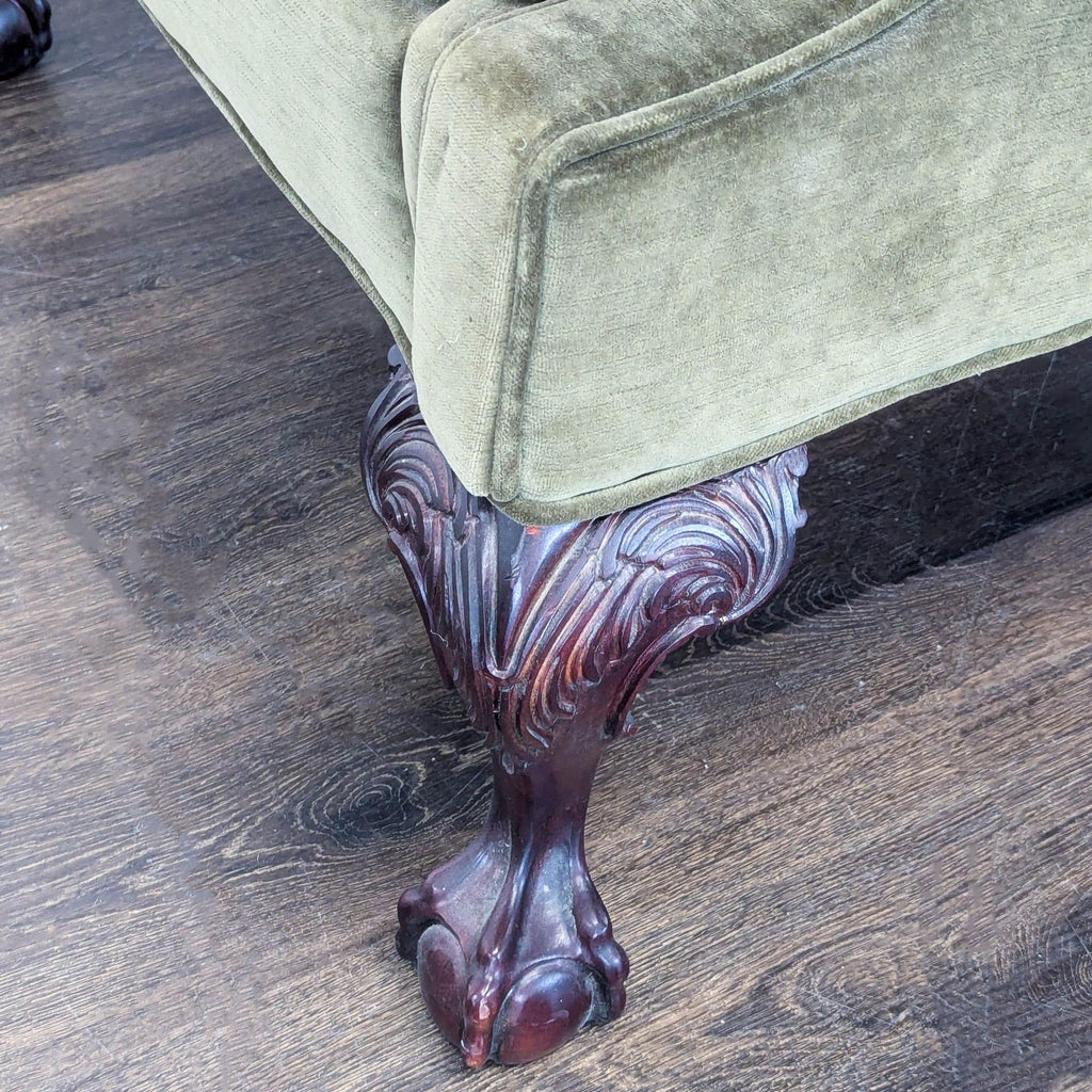 Thomasville Olive Green Tufted Lounge Chair with Carved Wooden Legs - Accepted Offer (9.84% discount)