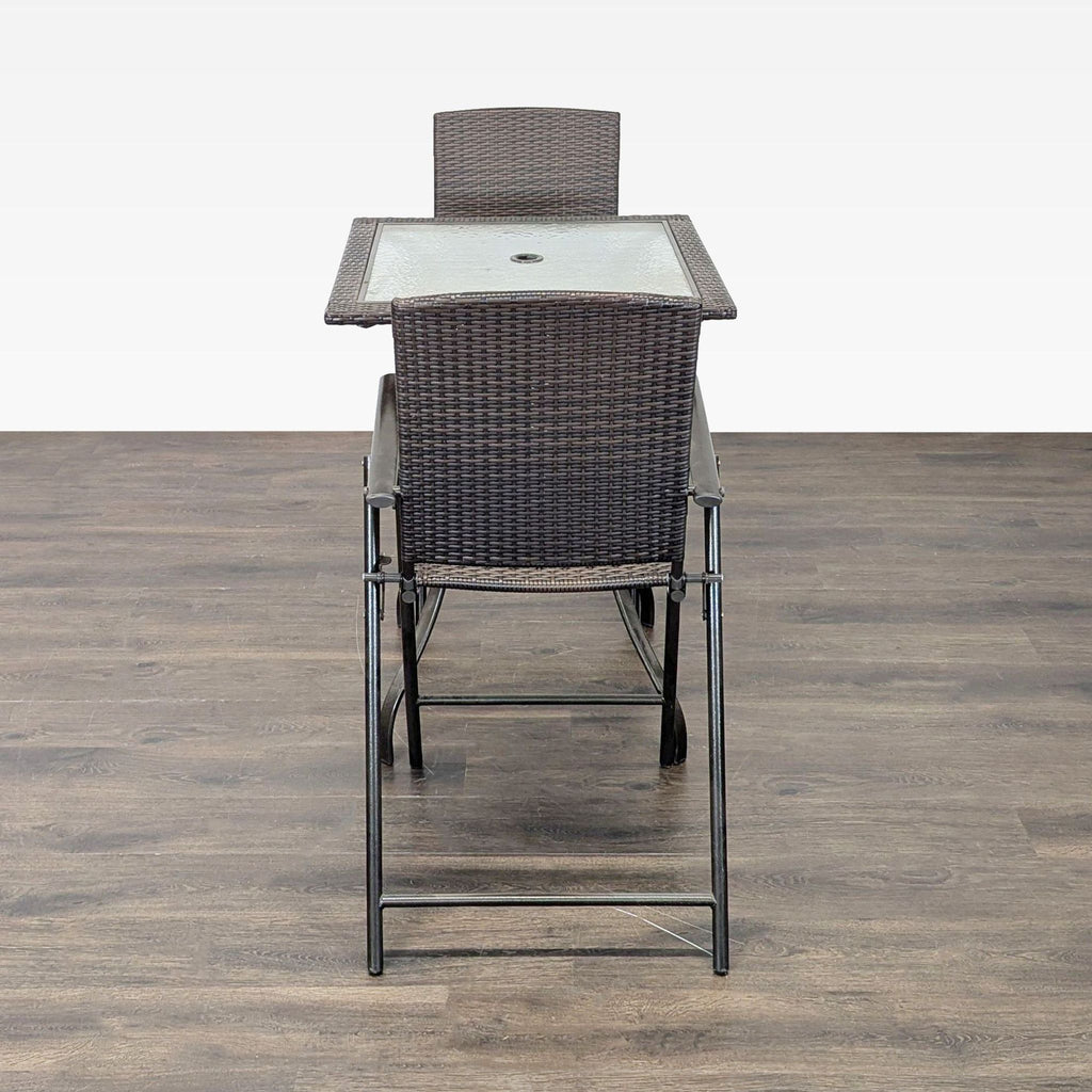3-Piece Patio Bistro Set with Glass Top Table and 2 Wicker Chairs