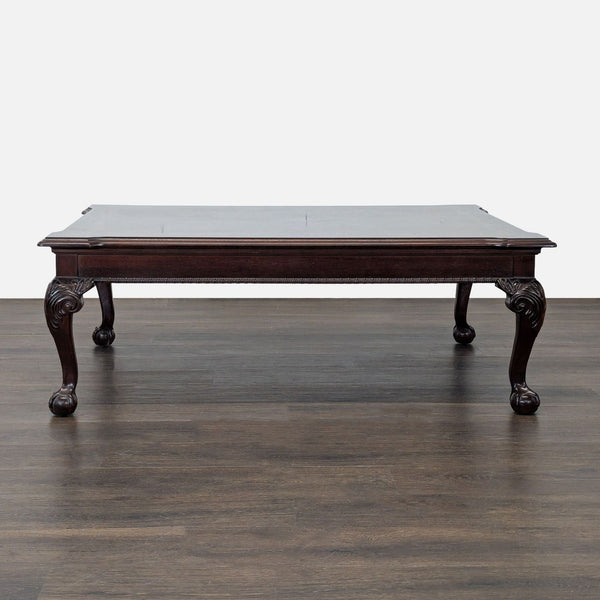 1. 1994 Thomasville Chippendale coffee table in mahogany with satinwood inlay and ball and claw feet.  