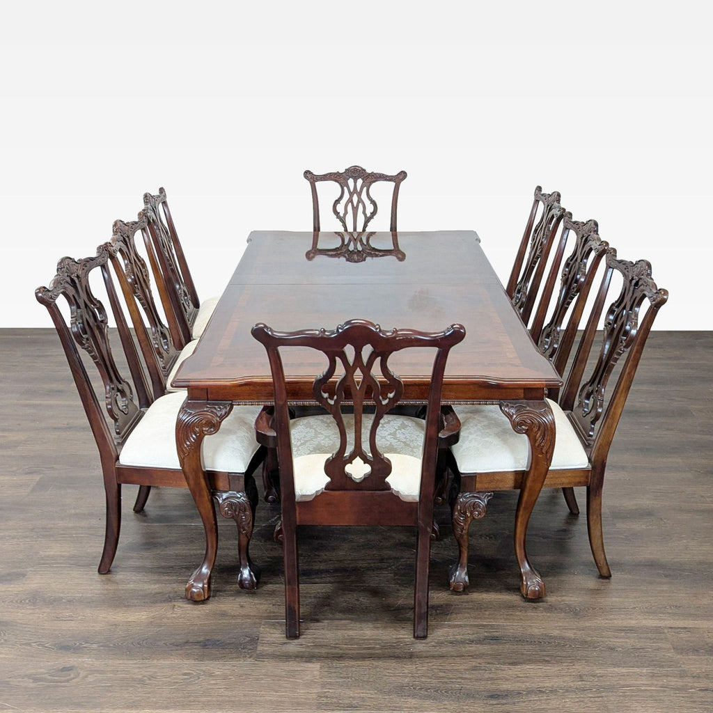 Elegant 9-Piece Mahogany Dining Set with Upholstered Chairs