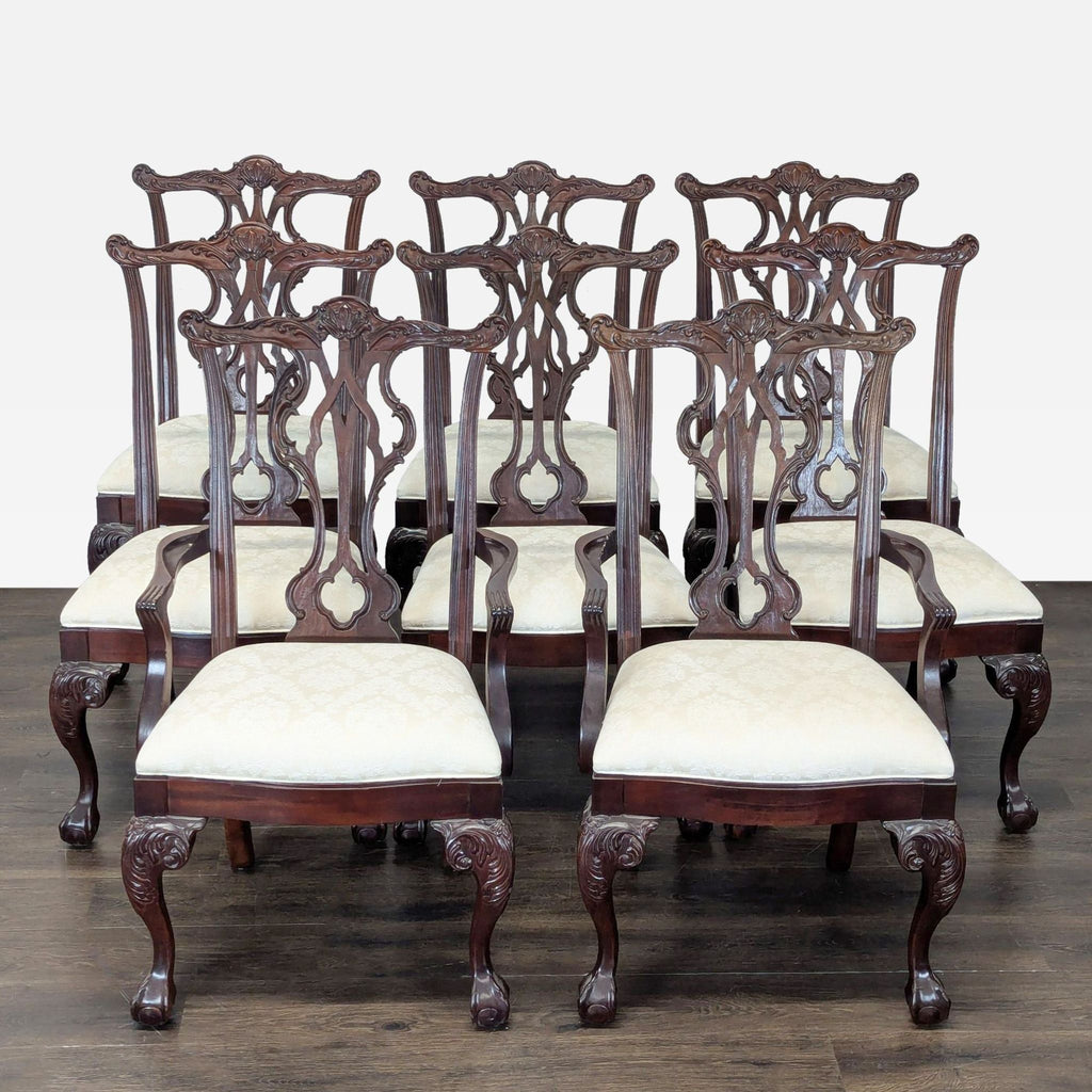 Elegant 9-Piece Mahogany Dining Set with Upholstered Chairs