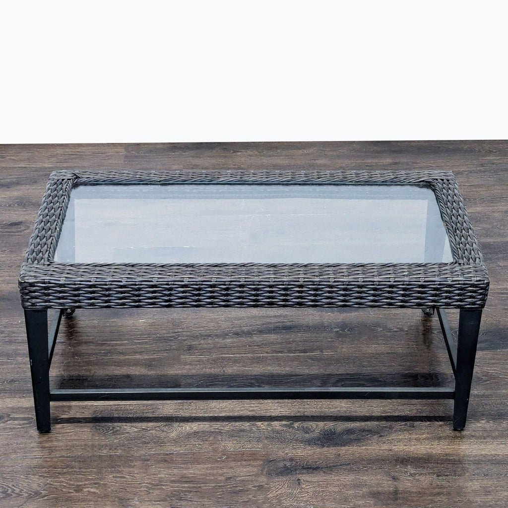 Rectangular Wicker and Glass Coffee Table with Metal Frame - Accepted Offer (52.38% discount)