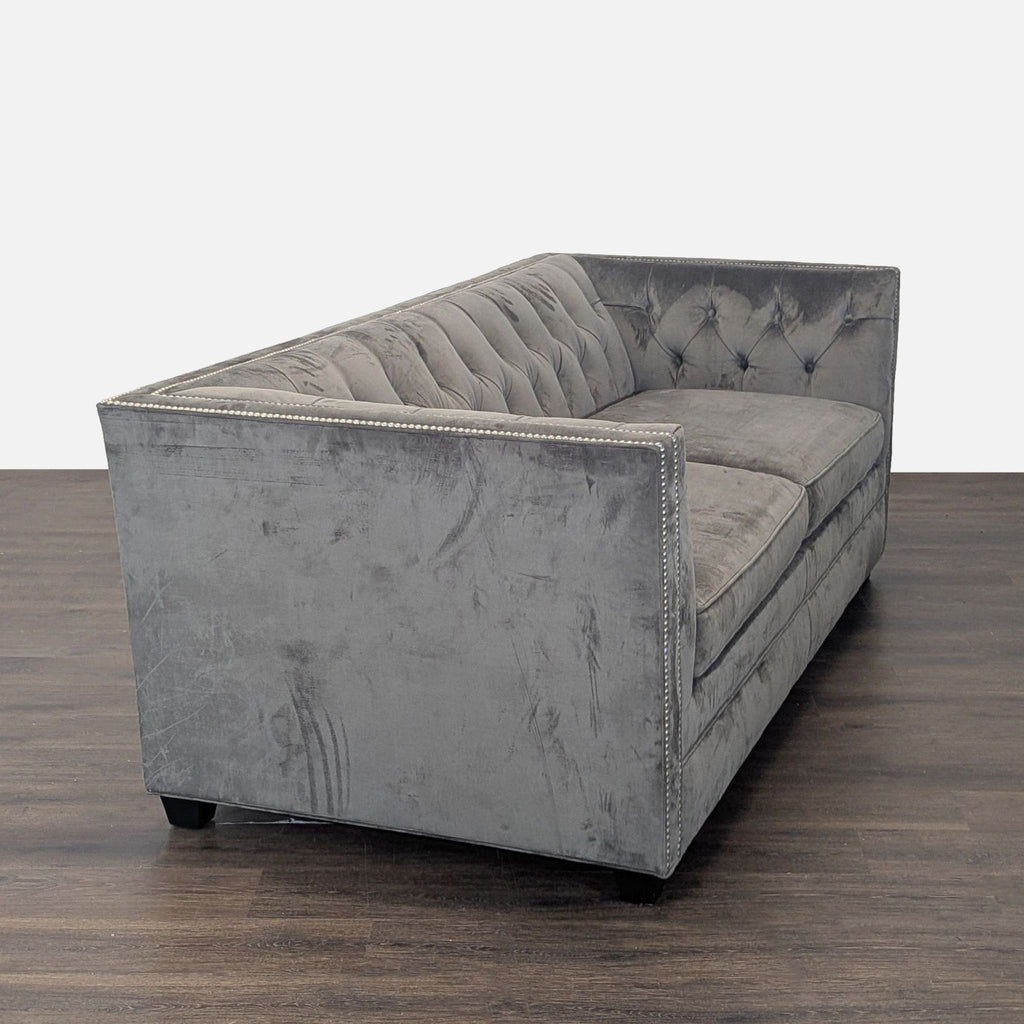 Mitchell Gold + Bob Williams Gray Velvet Sleeper Sofa with Tufted Back