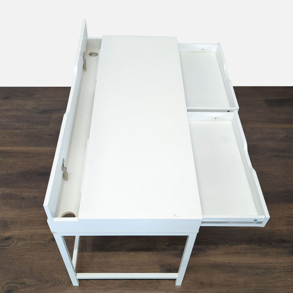 Modern White Desk with Two Drawers and Hidden Storage