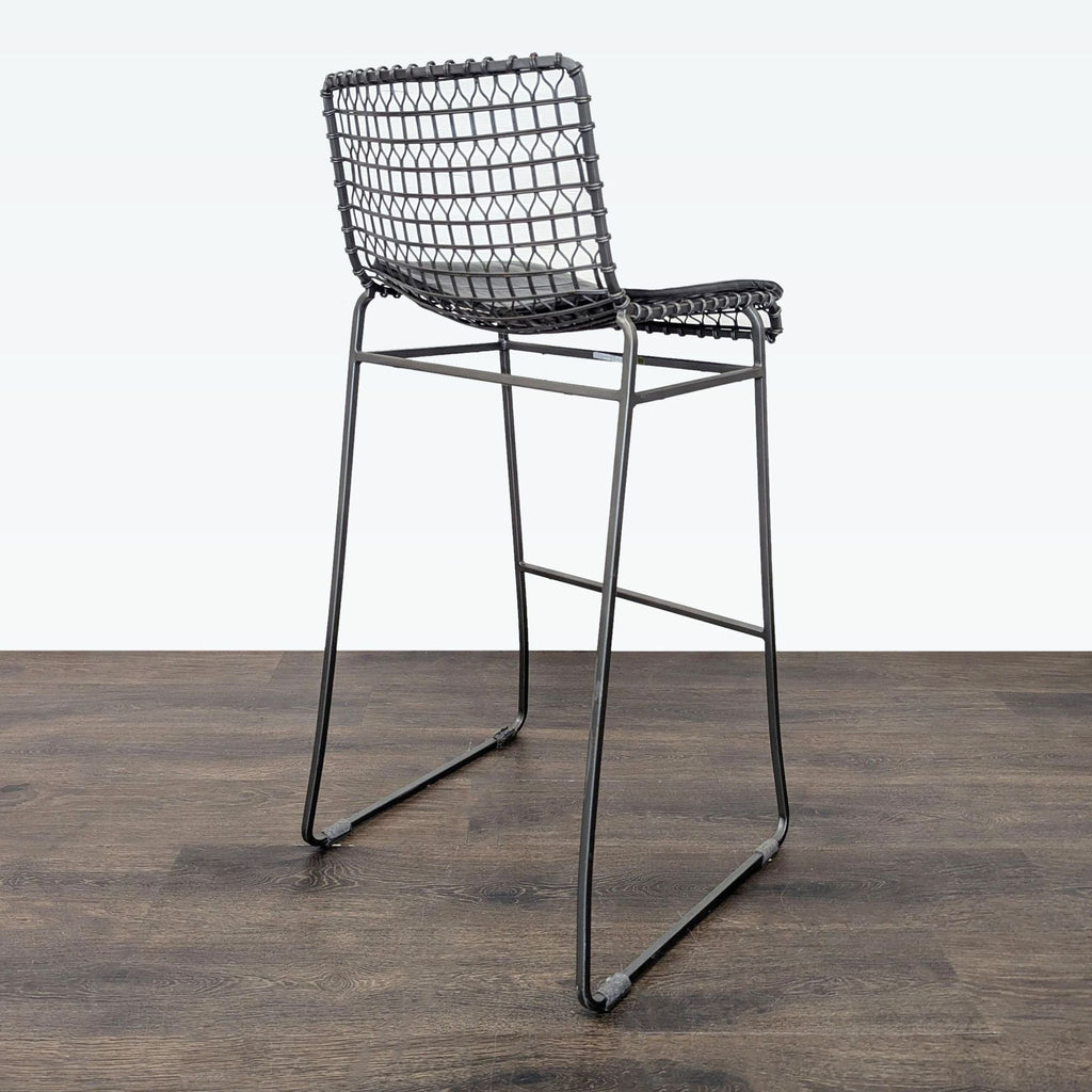 Set of Three Crate & Barrel Tig Metal Bar Stools with Cushions