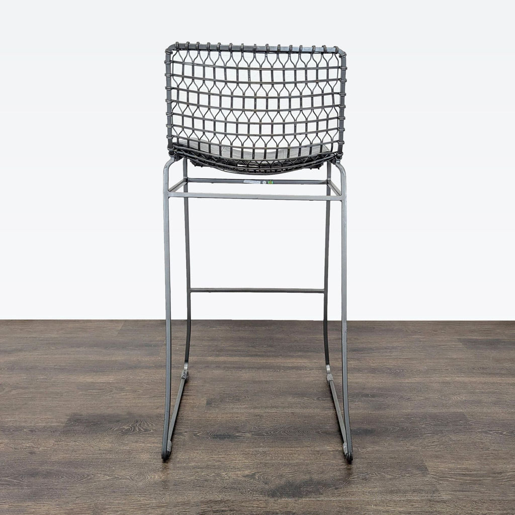 Set of Three Crate & Barrel Tig Metal Bar Stools with Cushions