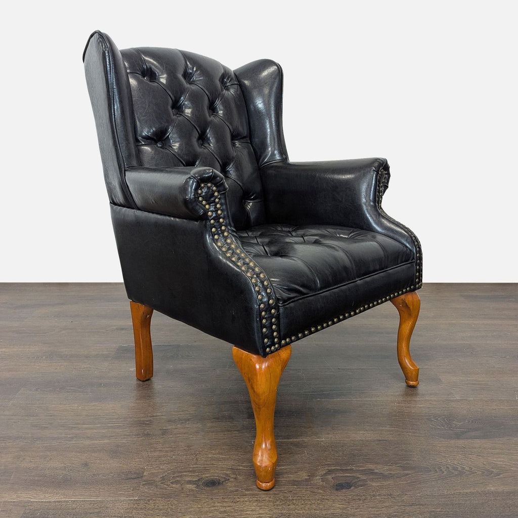 Coaster Lounge Wingback Chair & Ottoman Set in Black Leather with Wood Legs