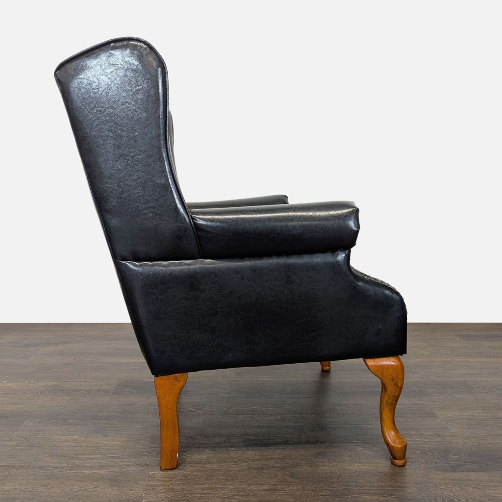 Coaster Lounge Wingback Chair & Ottoman Set in Black Leather with Wood Legs