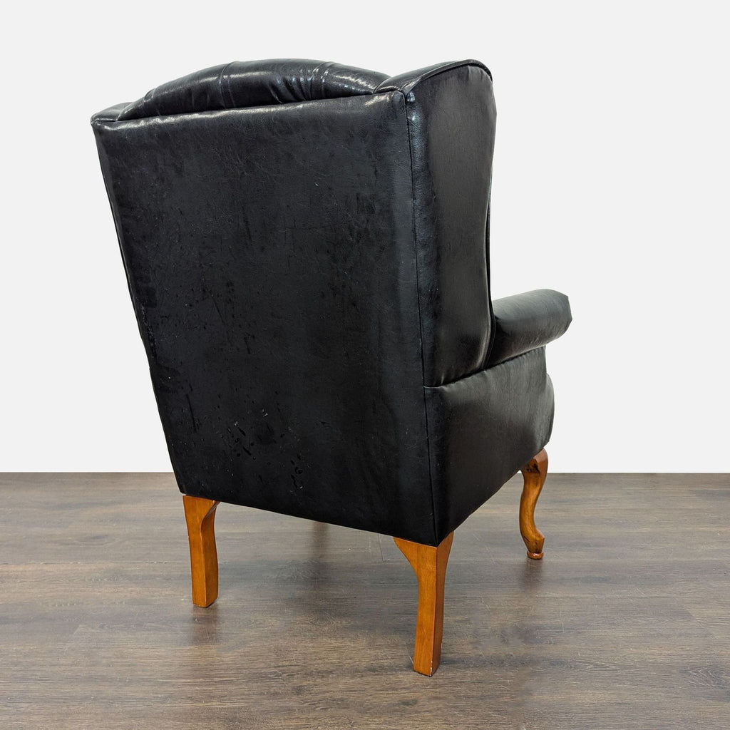 Coaster Lounge Wingback Chair & Ottoman Set in Black Leather with Wood Legs
