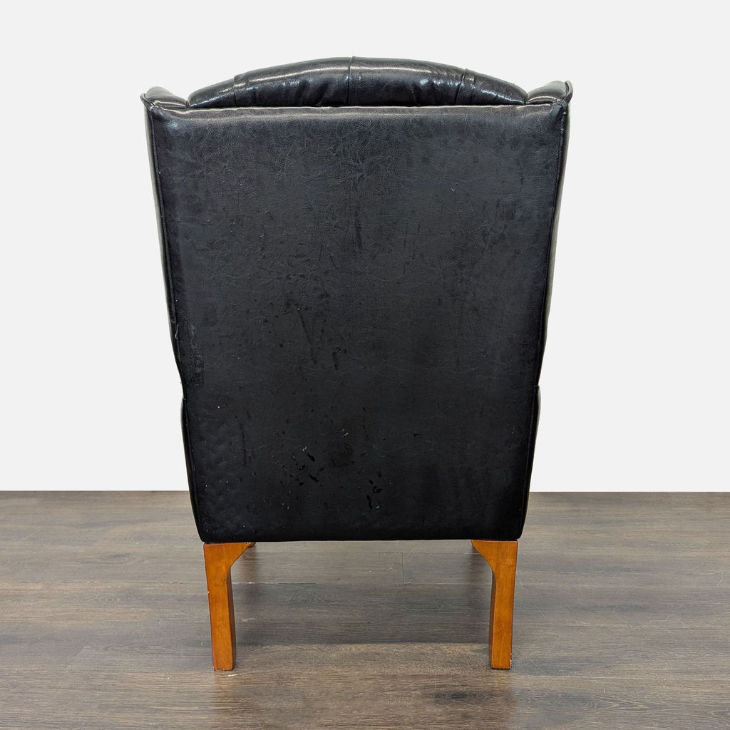 Coaster Lounge Wingback Chair & Ottoman Set in Black Leather with Wood Legs