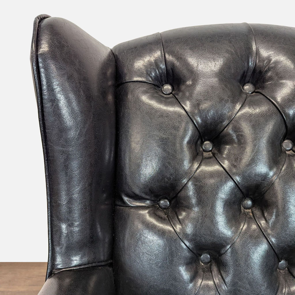 Coaster Lounge Wingback Chair & Ottoman Set in Black Leather with Wood Legs
