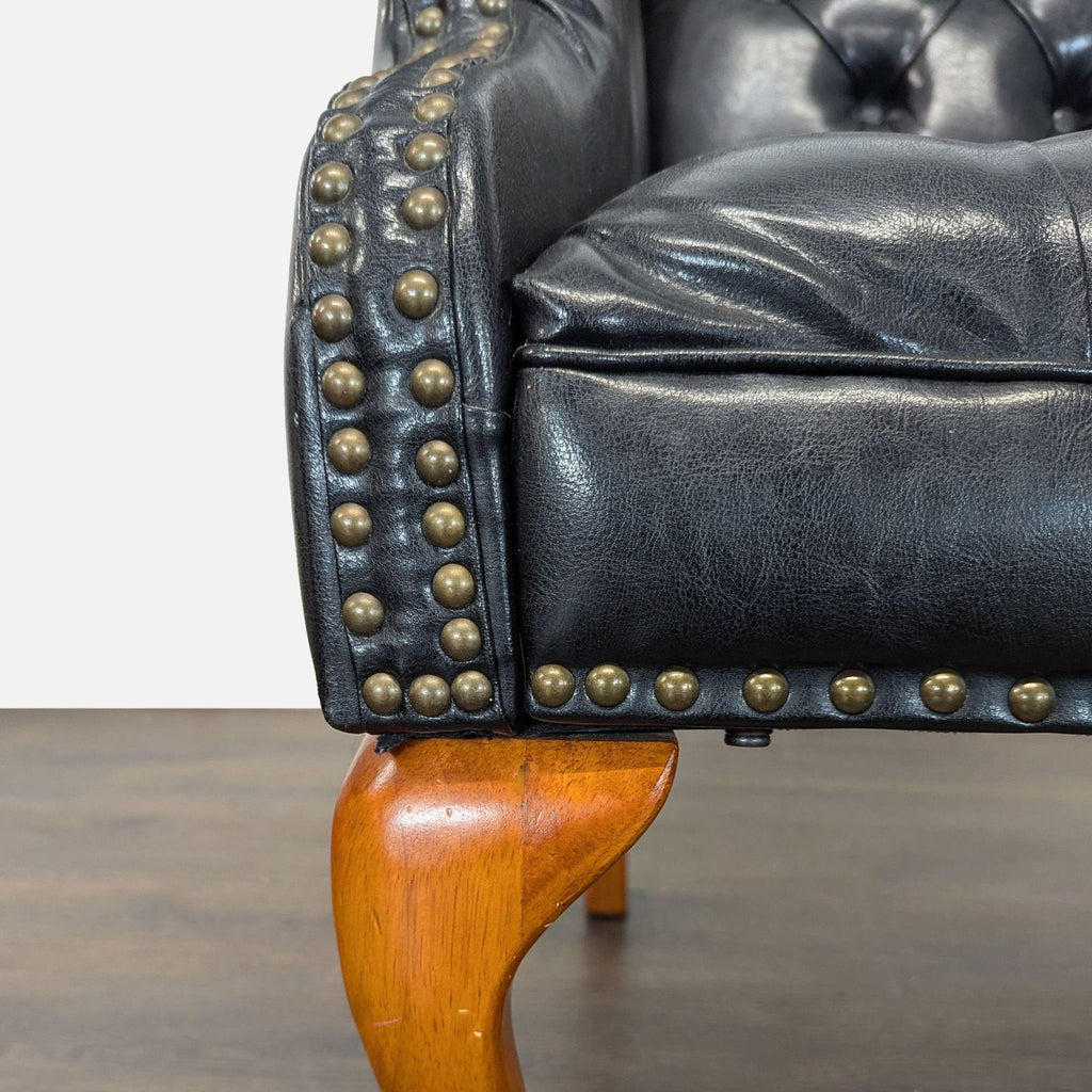Coaster Lounge Wingback Chair & Ottoman Set in Black Leather with Wood Legs