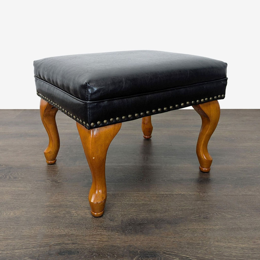 Coaster Lounge Wingback Chair & Ottoman Set in Black Leather with Wood Legs