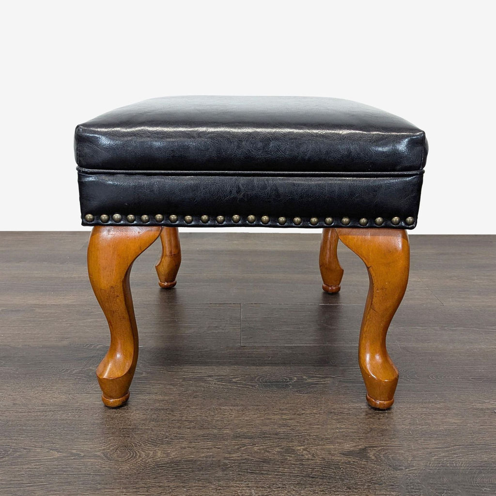 Coaster Lounge Wingback Chair & Ottoman Set in Black Leather with Wood Legs