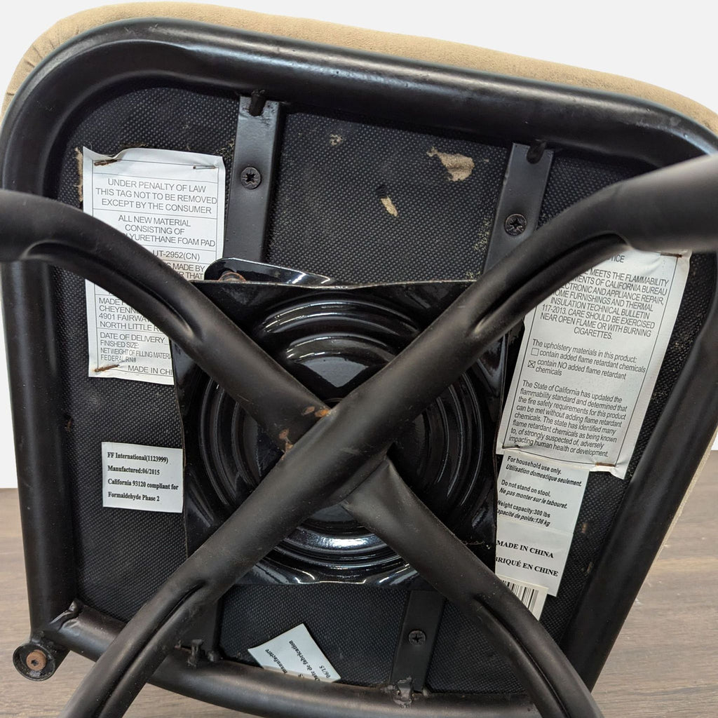 Metal Bar Stool with Cushioned Beige Seat and Black Frame
