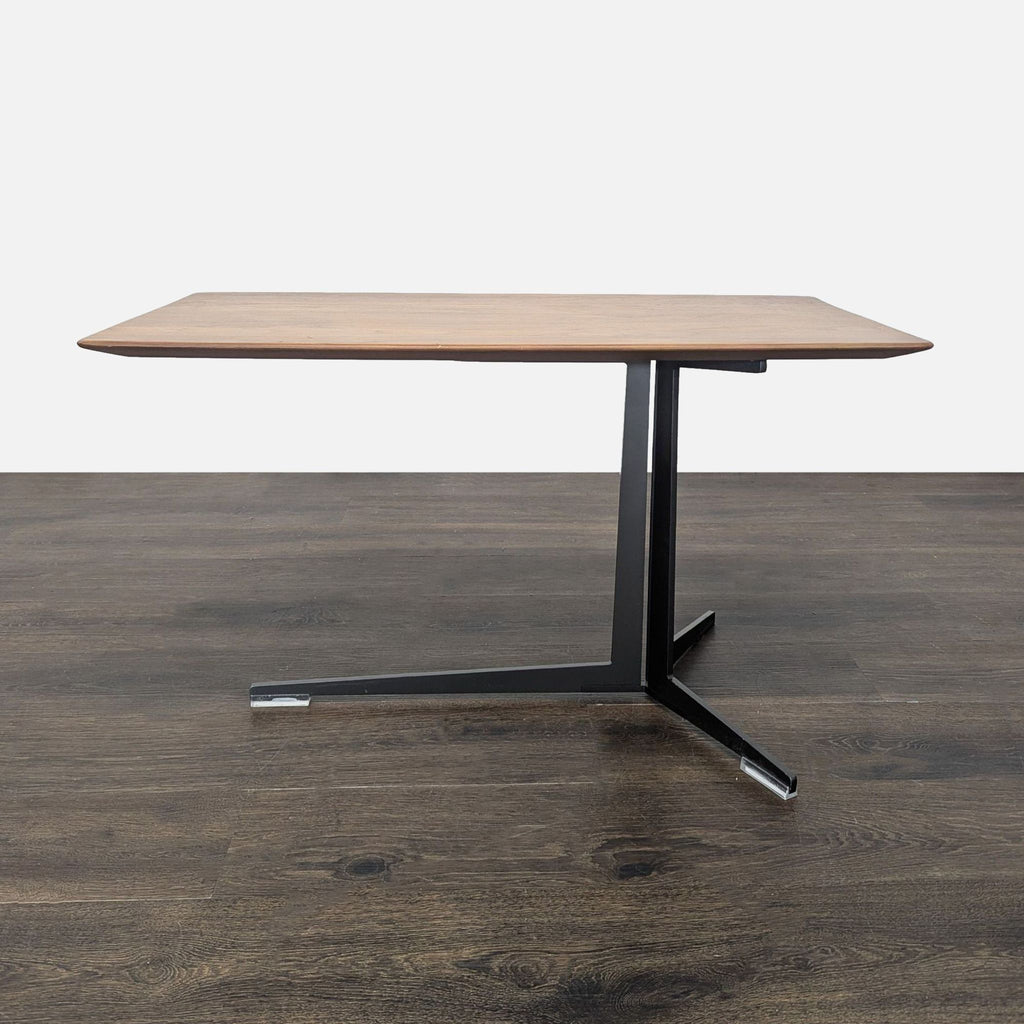 Rectangular side table by Flexform with stainless steel base and solid Canaletto walnut top designed by Antonio Citterio.  