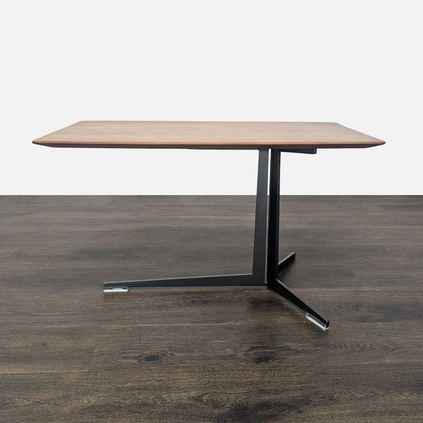 Rectangular side table by Flexform with stainless steel base and solid Canaletto walnut top designed by Antonio Citterio.  
