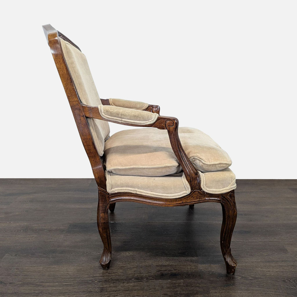 Louis XV Style Carved Wood Velvet Fauteuil Armchair