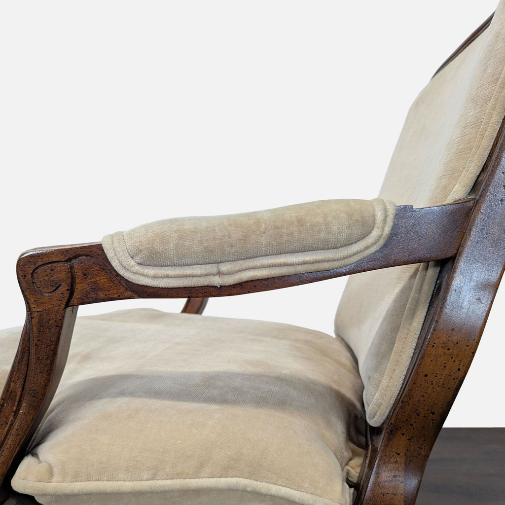 Louis XV Style Carved Wood Velvet Fauteuil Armchair