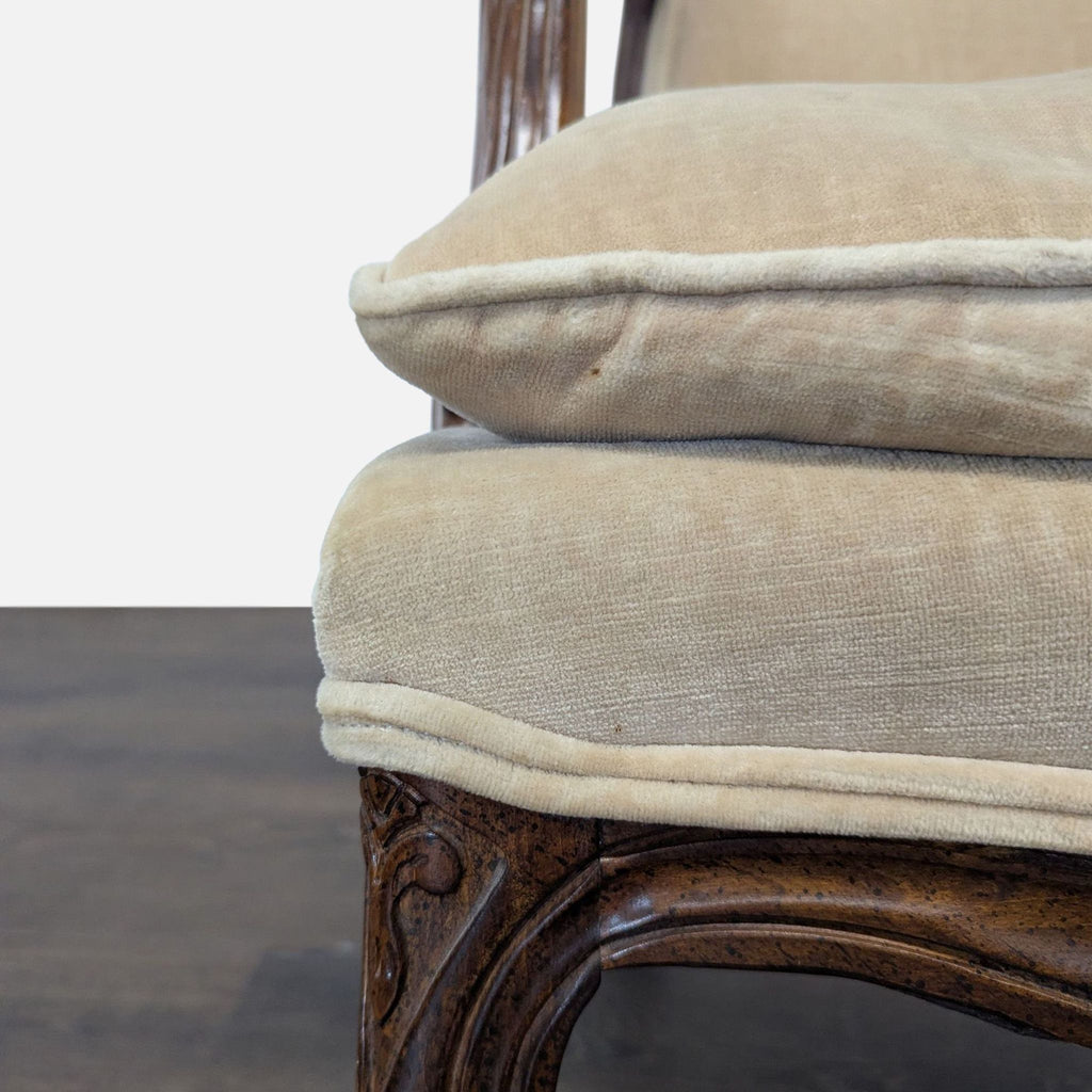 Louis XV Style Carved Wood Velvet Fauteuil Armchair