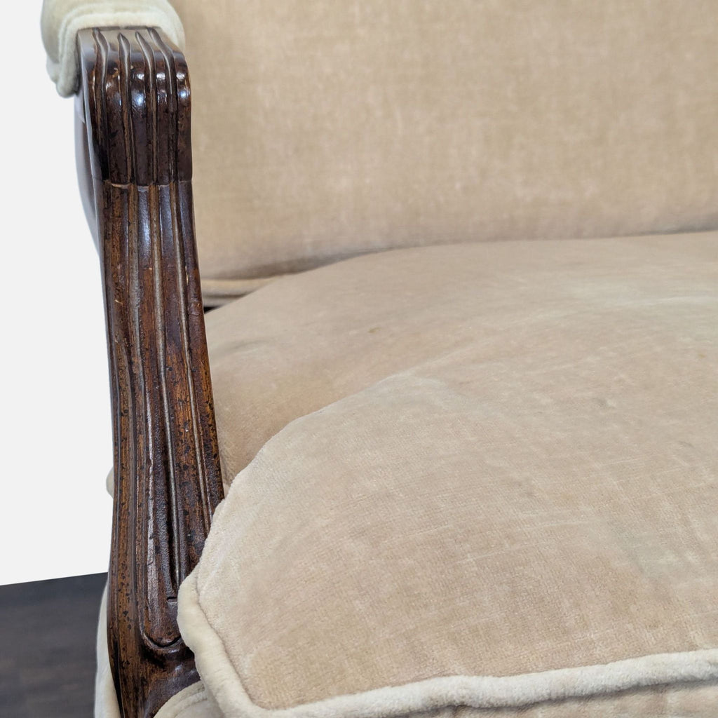 Louis XV Style Carved Wood Velvet Fauteuil Armchair