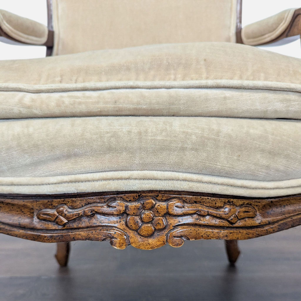 Louis XV Style Carved Wood Velvet Fauteuil Armchair