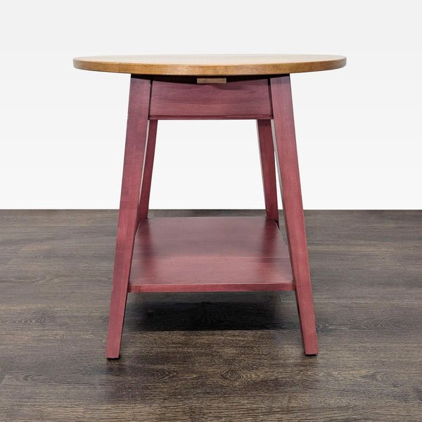 Cranberry-finished two-tone end table by Ethan Allen with a contrasting tabletop.  