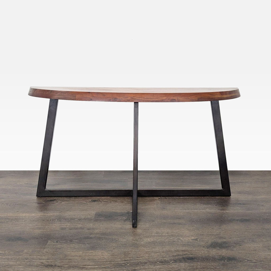 Wood table top with a black steel base, side and console table from Moe’s.  