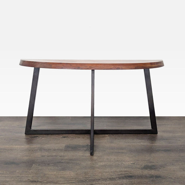 Wood table top with a black steel base, side and console table from Moe’s.  