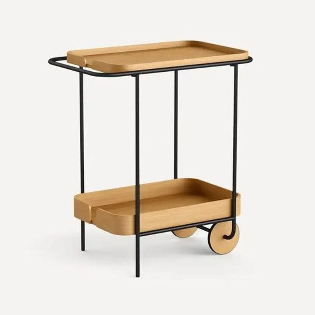 Oak and metal Burrow wood cart from the Other category, featuring sleek design and sturdy structure.  
