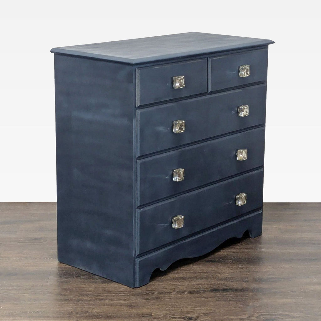 Classic Navy Blue 5-Drawer Dresser with Crystal Knobs