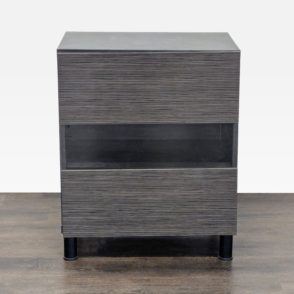 End table featuring two wooden doors and one glass door.  