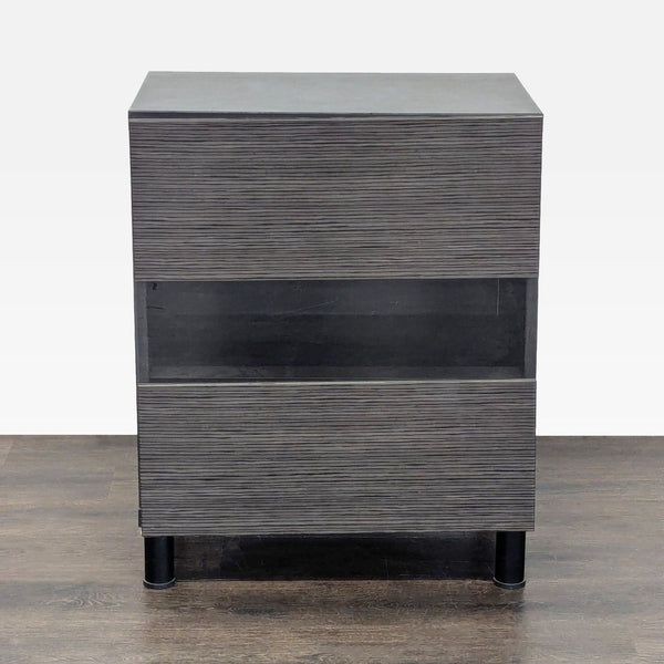 End table featuring two wooden doors and one glass door.  