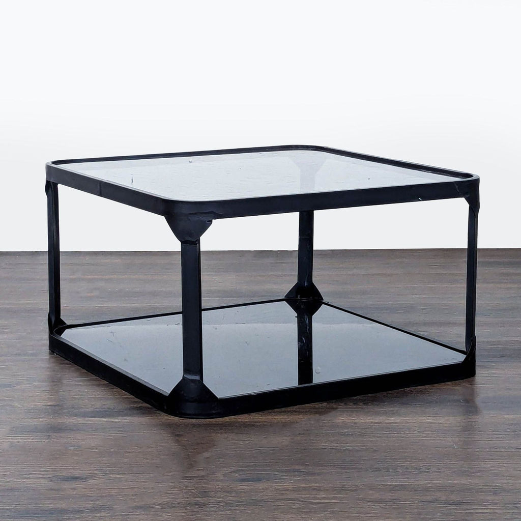 Metal and Glass Coffee Table with Mirror Shelf