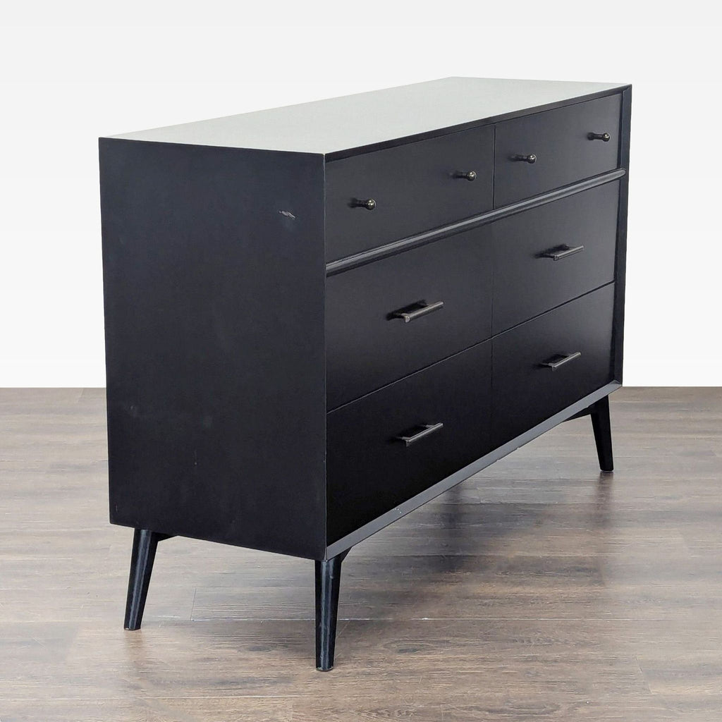 Living Spaces Modern Black 6-Drawer Dresser with Metal Handles