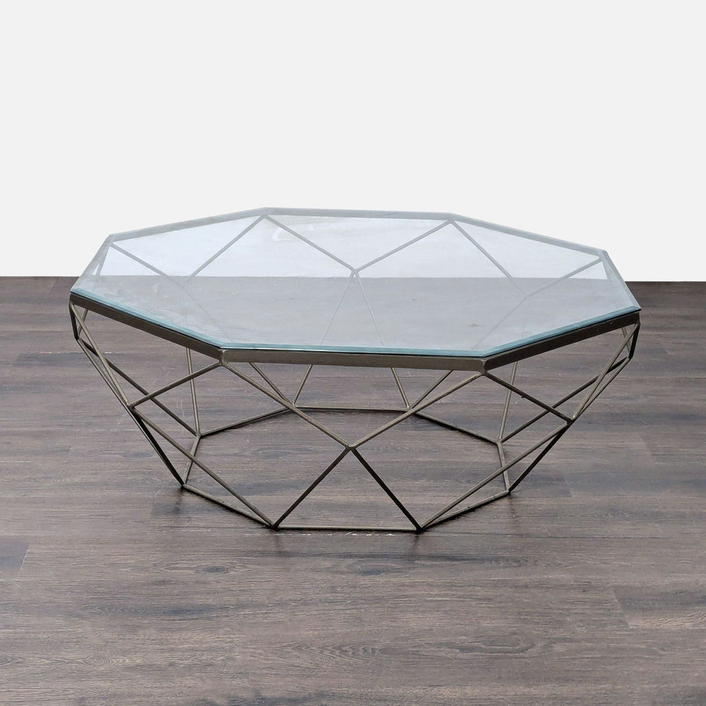 Glass Top Octagon Coffee Table on Metal Geometric Base