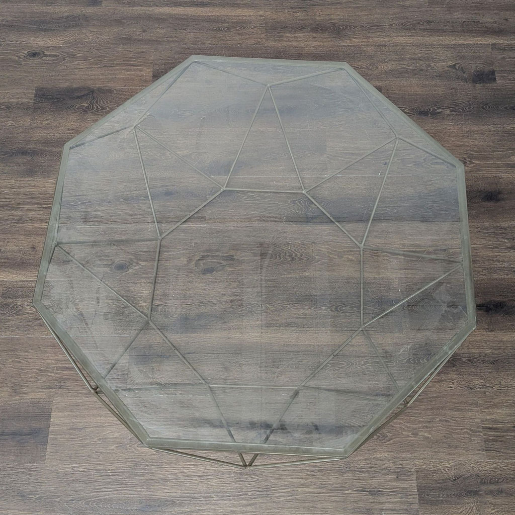 Glass Top Octagon Coffee Table on Metal Geometric Base