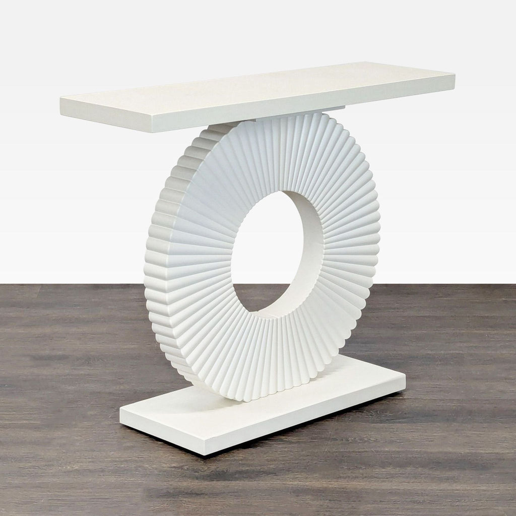Contemporary side table by Tribesigns features a flower-shaped base and smooth, curved design elements.  