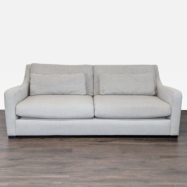 Modern Crate and Barrel 3-seat sofa in light herringbone fabric with plush cushions and minimalist design.