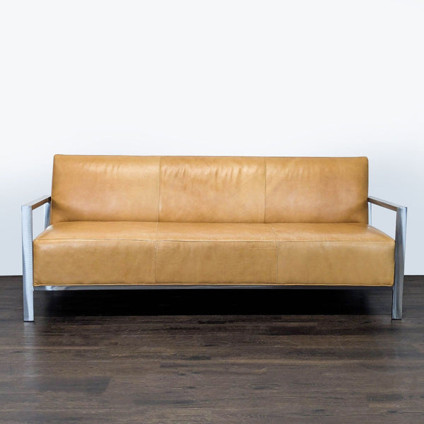 Room & Board Zinc Modern 3-Seat Camel Leather Sofa with Metal Frame