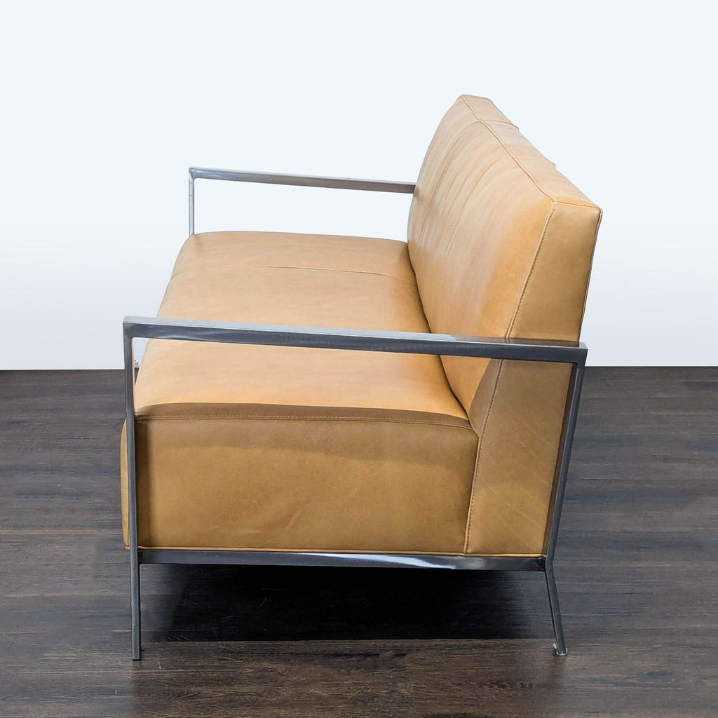 Room & Board Zinc Modern 3-Seat Camel Leather Sofa with Metal Frame