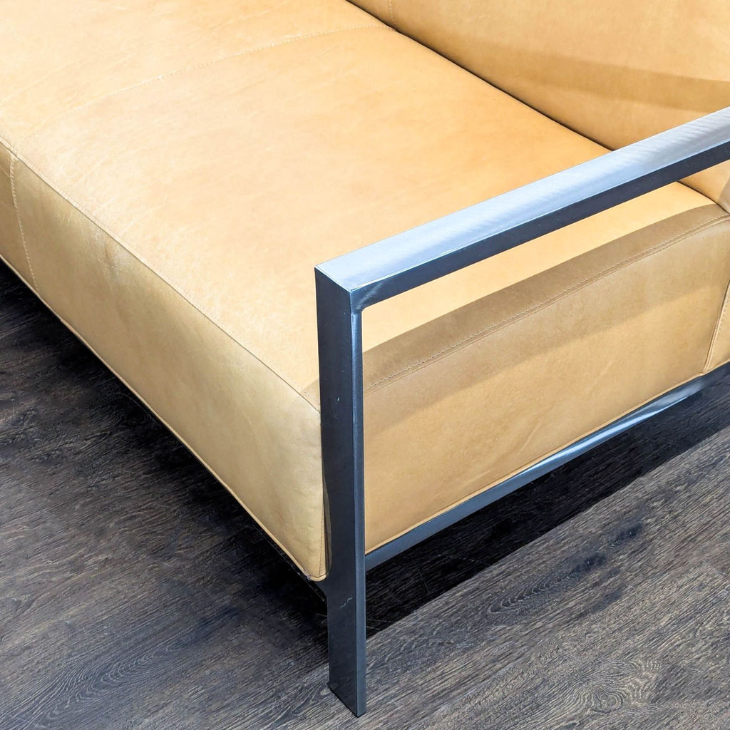 Room & Board Zinc Modern 3-Seat Camel Leather Sofa with Metal Frame
