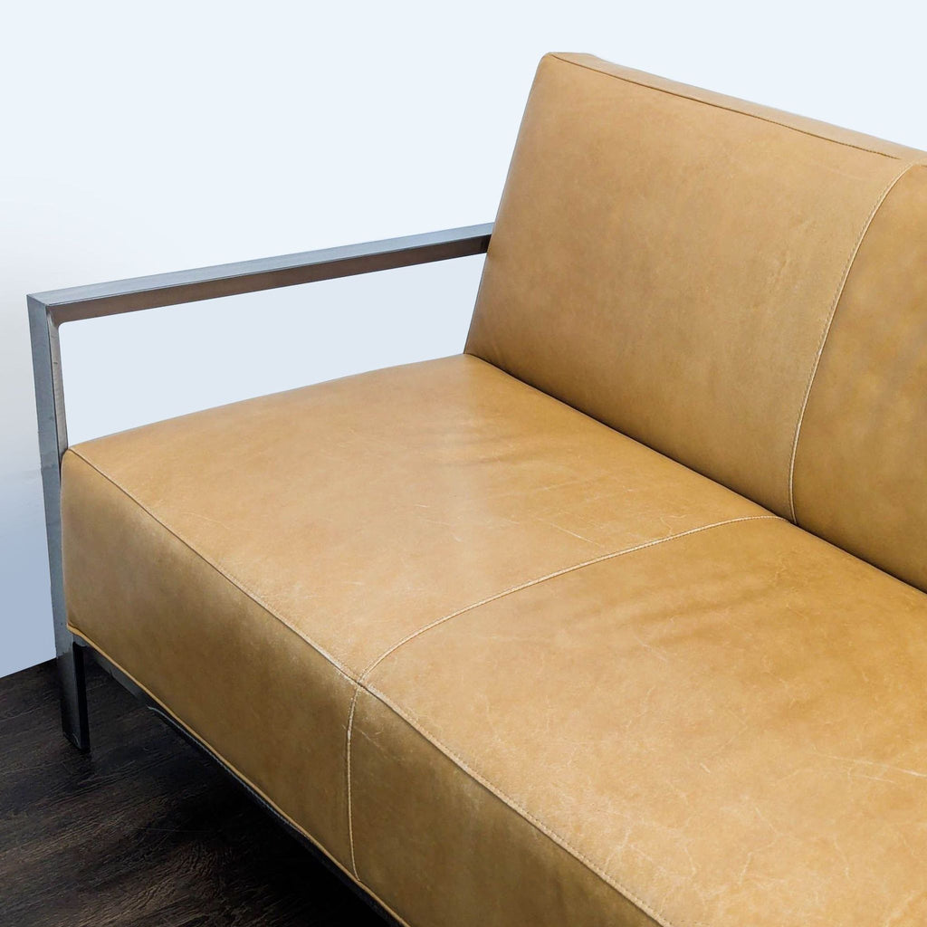 Room & Board Zinc Modern 3-Seat Camel Leather Sofa with Metal Frame