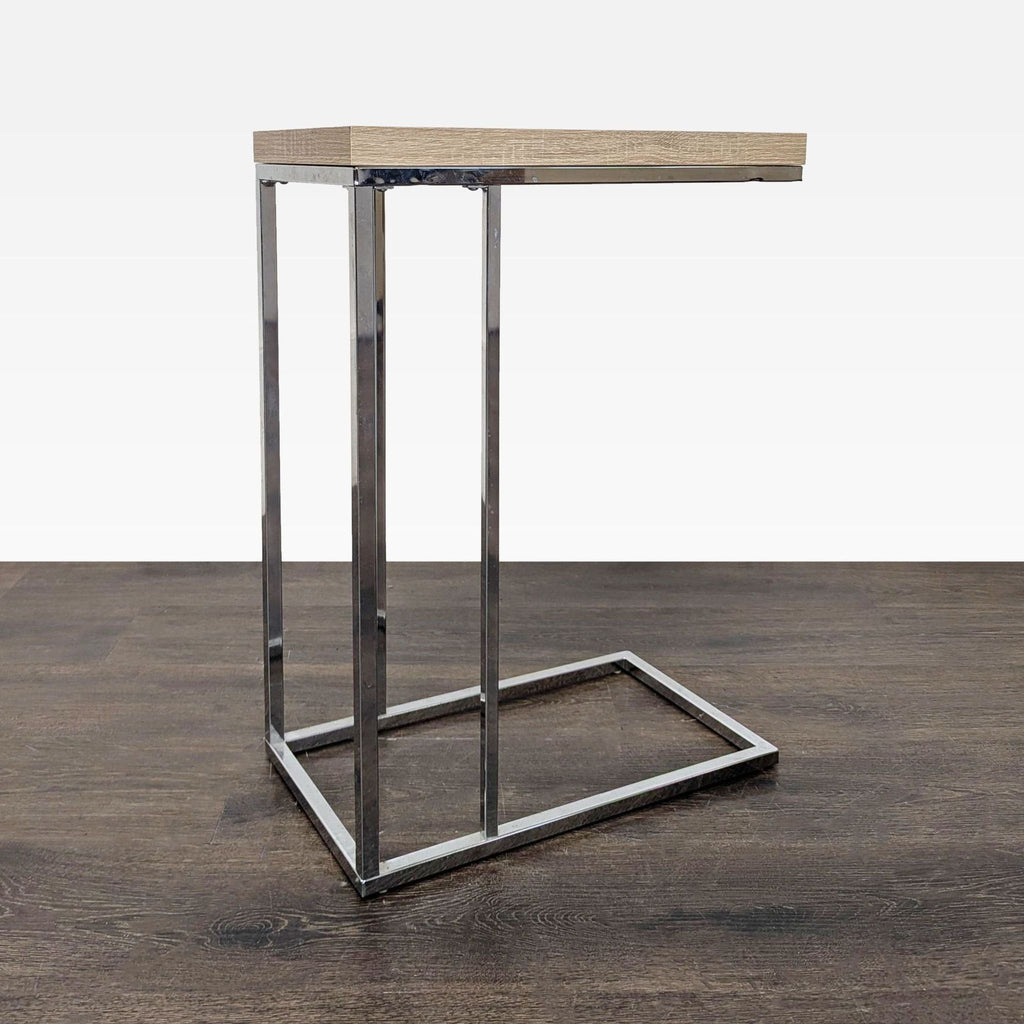 Contemporary Monarch end table with sturdy metal frame and wood surface.  