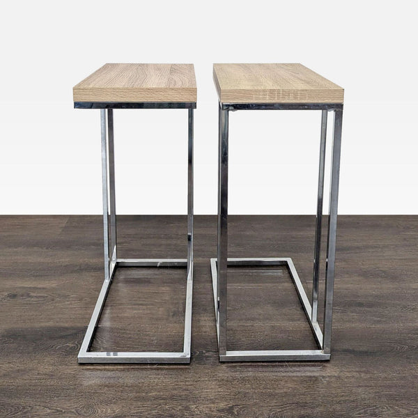 Monarch end table featuring an engineered wood top and sleek metal frame.  