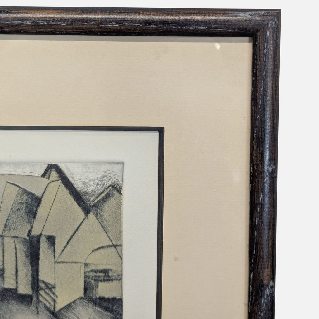 Mario Romero abstract print, numbered and signed, geometric shapes in a stylish frame; perfect for home or office décor.