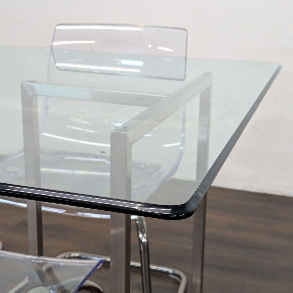 Modern Glass Dining Set with 4 IKEA Tobias Clear Acrylic Chairs and Metal Frame
