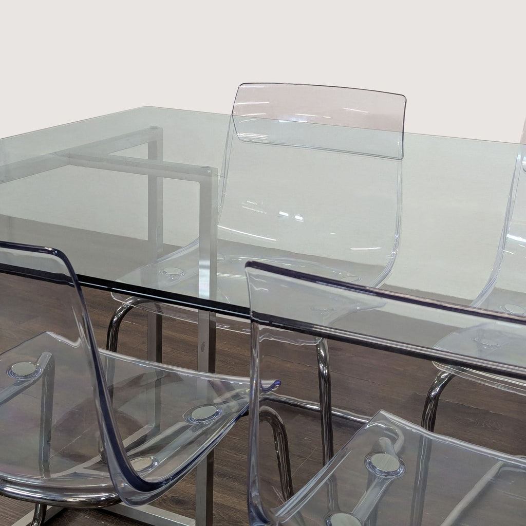 Modern Glass Dining Set with 4 IKEA Tobias Clear Acrylic Chairs and Metal Frame - Accepted Offer (25.00% discount)