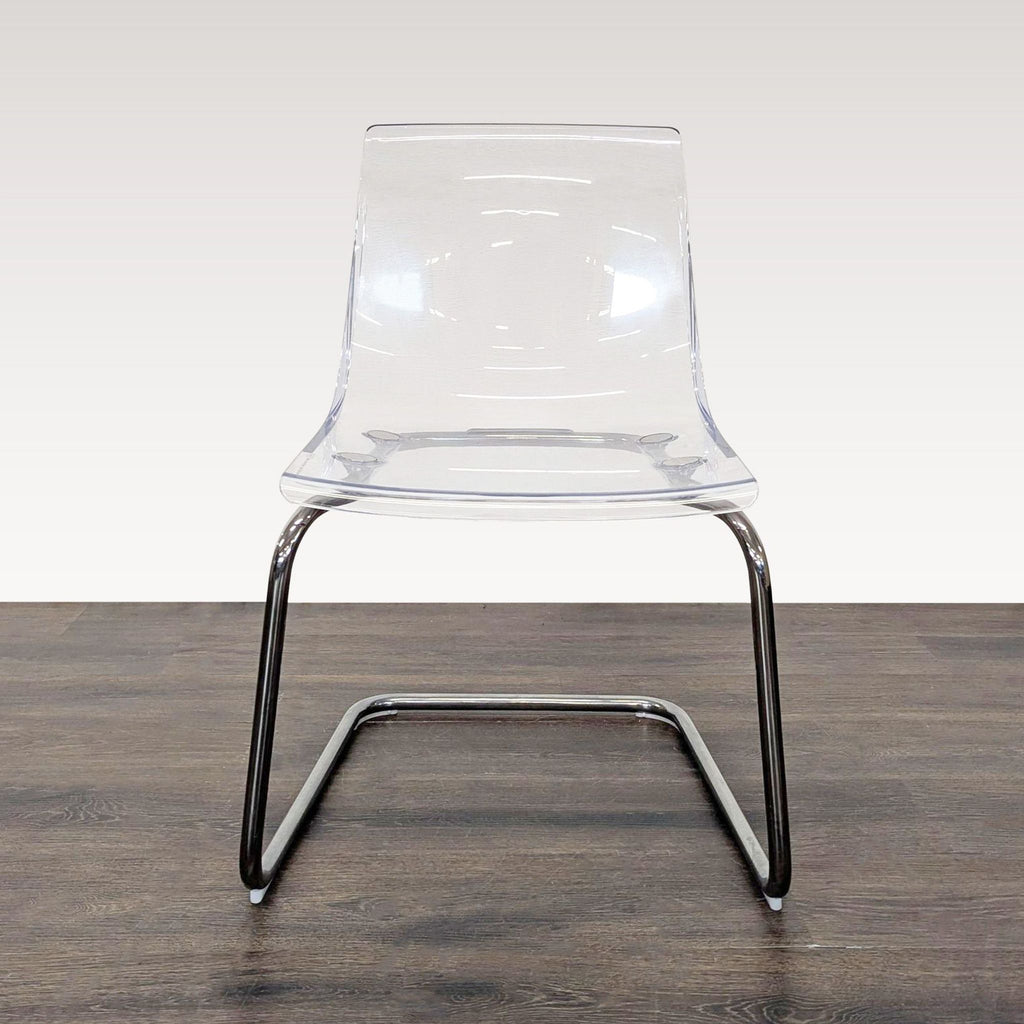 Modern Glass Dining Set with 4 IKEA Tobias Clear Acrylic Chairs and Metal Frame