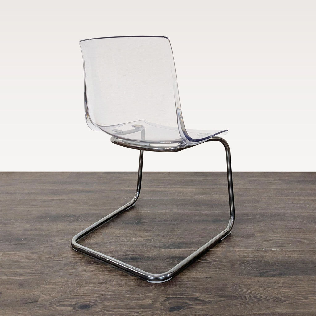 Modern Glass Dining Set with 4 IKEA Tobias Clear Acrylic Chairs and Metal Frame
